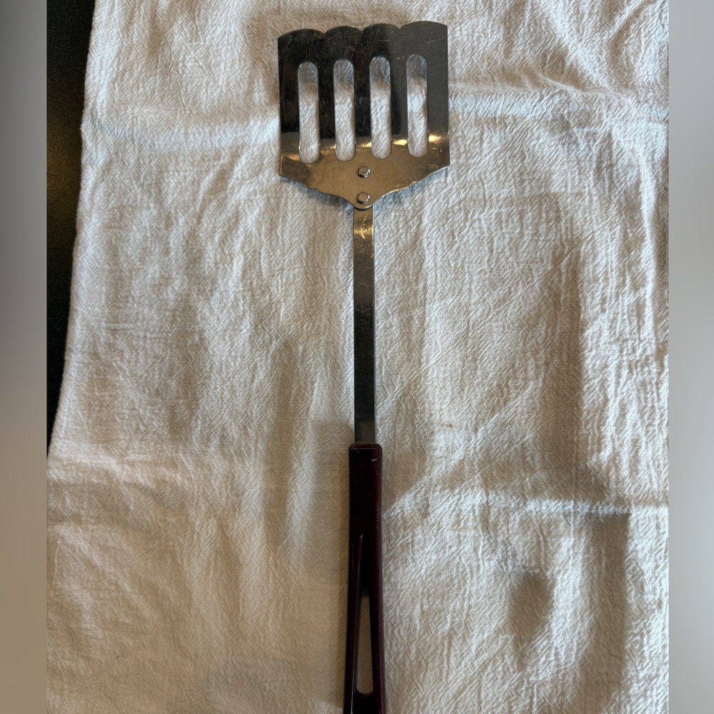 Vintage Stanhome Stainless Steel Forked Turner with Dark Brown Handle